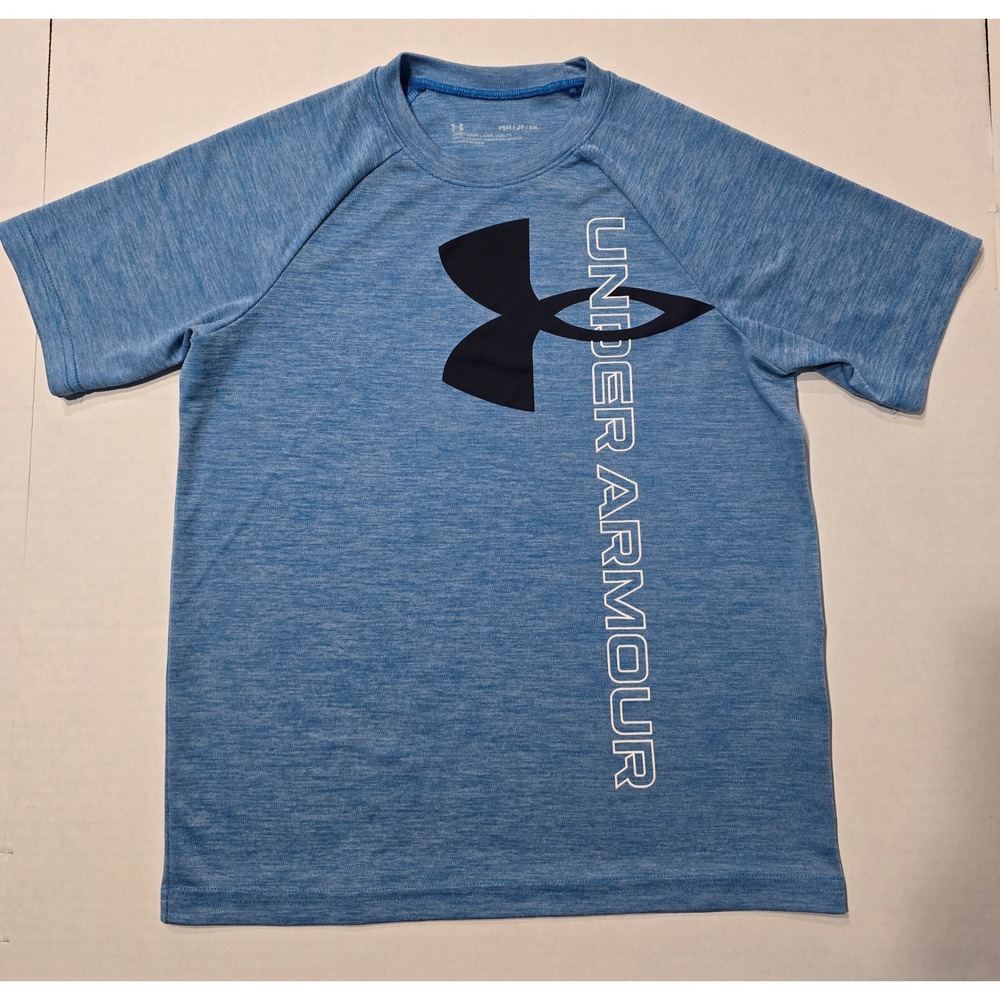 Under Armour Boys Blue Heather Space Dye Graphic Tee Shirt YSM Small